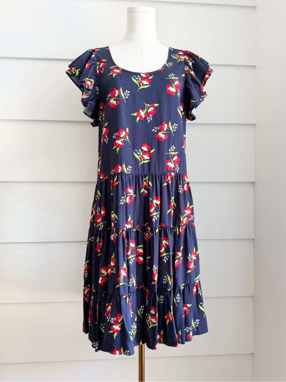 Jill Jill Stuart Midnight Floral Jacquard Flutter Sleeve Dress S - Picture 4 of 9